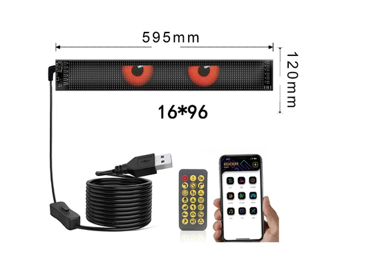 5VDC USB/2A 37x8.5cm LEDマトリックスディスプレイ カーパネル 柔軟なピクセル プログラム可能なスクロール広告 DIY アニメーション テキスト