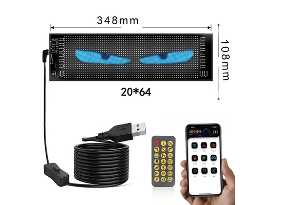 5VDC USB/2A 37x8.5cm LEDマトリックスディスプレイ カーパネル 柔軟なピクセル プログラム可能なスクロール広告 DIY アニメーション テキスト