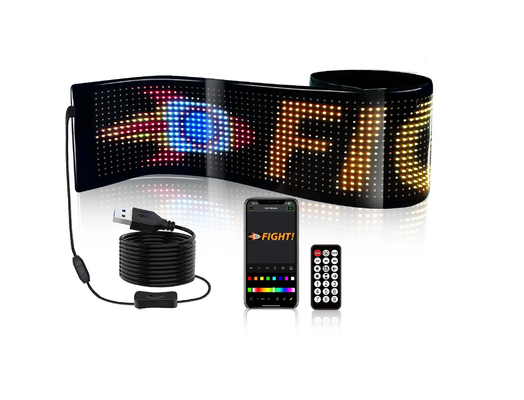 5VDC USB/2A 37x8.5cm LEDマトリックスディスプレイ カーパネル 柔軟なピクセル プログラム可能なスクロール広告 DIY アニメーション テキスト