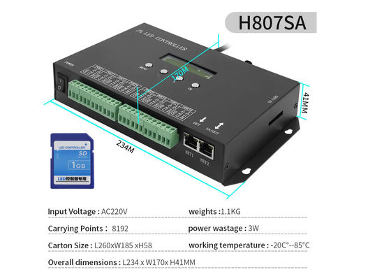 DMX512 プログラム可能なSPI LEDコントローラ H807SA 8192 ピクセル DMX512 WS2811 WS2812B WS2815 APA102 LEDストライプ